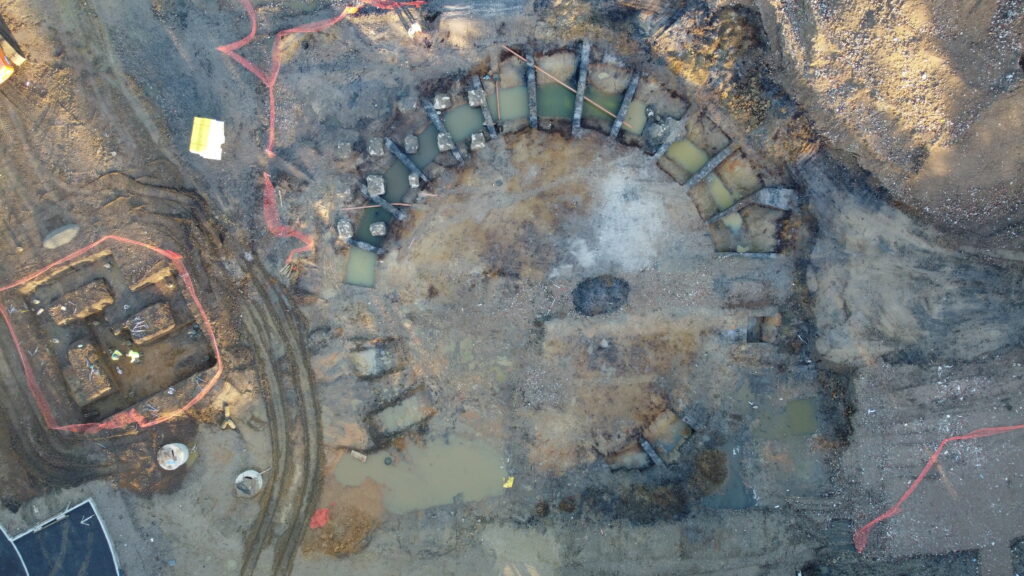 Drone photo of the excavated slots, top down